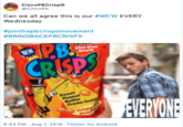 ciscoPBCrispO @CiscoPb Can we all agree this is our #WCW EVERY Wednesday #jointhepbcrispsmovement #BRINGBACKPBCRISPS PBS CRISPS site sige Sack NEW Sweet Peanut Butter Creme Insid EYINE Crisp Out 6:43 PM - Aug 7, 2019 Twitter for Android