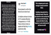 Quick last post missing Missing People people This is a temporary post to send a message to everyone worried for Marina. PRODIO Marina wants to make a video soon explaining all of this because it became a bit too much what with @missingpeople everyone thinking I'm a suspect and all. I'm so sorry to everyone that I confused, I could only say what I knew last night. I knew she was safe because I spoke to her 24/7 and I wasn't withholding any information, this hasn't been an easy time for Marina and I hope you guys can respect her privacy for the next day or two until she releases a video to explain everything. I just know that no matter what I say, it'll get turned against me and that's completely fine because I know I'm a good person and I only mean well (especially for Marina) you truly have no leg to stand on when you're dealing with the internet but hope this can help put things to rest. You'll get your proof that she is safe when she uploads. We are pleased to confirm that Marina has now been found Everything is being dealt with in a professional manner. Please don't worry about her as she is safe and well (you have my word for that). Also everyone who thinks I'm acting "suspicious" are only misinformed and don't know me at allll Our helpline continues to be here 24/7 for anybody affected by a disappearance, on 116 000. Please continue to share our appeals and help bring #missing people back safely Goodnight people 14:59 10 Aug 19 Twitter Web App Thank vou !