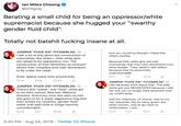 lan Miles Cheong @stillgray Berating a small child for being an oppressor/white supremacist because she hugged your "swarthy gender fluid child" Totally not batshit f------ insane at all JUNIPER "F--- ICE" FITZGERLAD 1d I talk a lot of s--- about the construction of masculinity. But listen-little white girls are raised to be oppressors, too. The construction of their femininity as innocent allows their complete and utter domination to fly under the radar. And you would've thought I killed this child's mother Because little white girls are told incessantly that they have domination over other bodies. They needn't self reflect because they're perennially unaccountable. Srsly. Spend some time around kids. 48 19 t60 241 JUNIPER "F--- ICE" FITZGERLAD 1d Like seriously think about that. This little white girl was DEVASTATED because I told her she can no longer have dominion over my child's body JUNIPER "F--- ICE" FITZGERLAD 1d There's this "sweet" and "little" white girl at my kid's school. Red hair. Ribbons. Dresses. And every time she sees my kid, she goes in for a super aggressive hug and then tickles my (swarthy, gender fluid child) until said child is cringe worthily uncomfortable And her response, of course, was to cry. Her response, like so many grown ass white women, was to lay claim to victimization. I just... 18 22 67 tu7 t4 38 5:40 PM Aug 24, 2019 Twitter for iPhone
