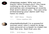 chaymae.oujarr Why are you there? Who invited you? You have nothing to do at the Vmas . You and james are snopping on events that aren't about you . You are only embarassing your damn self You have no class 1d 387 likes Reply View replies (9) chantellmitchell I'm a powerful woman and I don't need to drag men around on a leash to make me feel like one. Sad that you do. 22h 312 likes Reply