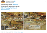 Richard Littler @richard_littler scarfelk Zooming in on #Brexit The devil is in the detail #GetReadyForBrexit #GetReady Get ready for Bruegel piry r rge 1:33 PM Sep 1, 2019 Twitter Web App