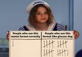 Use it correctly! Aно People who use this meme format correctly format like glasses dog People who use this