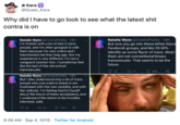 Kara @Queer_Kara Why did I have to go look to see what the latest s--- contra is on Natalie Wynn @Contra Points 18h But now you go into these leftist Disco Facebook groups, and like 20-30% identify as some flavor of trans. Most them are not conventional binary Natalie Wynn @Contra Points 18h I'm friends with a lot of Gen Z trans people, and I'm often grouped in with them because I'm very online andI transitioned not that long ago. But my experience is very different. I'm not a vanguard zoomer tran. I sometimes feel transsexuals. That seems to be the future like the last of the old-school transsexuals Natalie Wynn@Contra Points 18h But I also understand why a lot of trans people who just want to blend in are frustrated with the new visibility, and with the radicals. I'm feeling fearful myself about the future of trans acceptance, and 13 t 11 924 I understand the desire to be invisible, tolerated, safe. t 26 20 1,477 6:39 AM- Sep 4, 2019 Twitter for Android