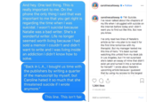 And hey. One last thing. This is really important to me. On the phone the only thing I said that was important to me that you get right is regarding the time when I was suicidal. I wasn't suicidal because carolinecalloway Follow carolinecalloway TW: Suicide I've never talked about the chapters of my life when I struggled with suicide on the internet before today and I didn't want you to find out like this. But now you know. Natalie was a bad writer. She's a wonderful writer. Life no longer seemed worth living because I had sold a memoir I couldn't and didn't I've only read two lines of Natalie's article so far-my plan is to read it for the first time tomorrow with my therapist. But my manager texted me this line of hers: "It's been surreal watching this unfold from my desk job in Los Angeles, but I'm not surprised she's taken an essay of mine that didn't exist yet and turned it into a narrative for herself." I wrote about Natalie's upcoming article because I guessed that by using my access to the largest want to write and I was living inside an addiction I didn't know how to solve. "Back in L.A., I bought us time with the publishers by writing a quarter of the manuscript by myself, but Caroline hated it so much that she threatened suicide if I wrote anymore." 1,364 likes 17 HOURS AGO This line. This isn't fair. Add a comment... Post