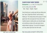 [1/1/1 ISLAM IS RIGHT ABOUT WOMEN Anonymous ID: t2039WN6 Fri 20 Sep 2019 22:51:16 No.227211104 View Reply Original Report Some friendly anon is posting signs that say nothing more than "Islam Is Right About Women" and the media is freaking out. This simple phrase pits two groups of "victims" against each other and people don't know what to think Coalitions based on identity politics are inherently fragile and something as simple as this quite easily drives a wedge between subgroups. If you post this message in your area, please report back here with results http:://www.youtube.com/watch?v=CMHQJ 1 Er8xA 64KIB, 785x785, 1525385852209.jpg