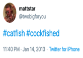 mattstar @twobigforyou #catfish #cockfished 11:40 PM Jan 14, 2013 Twitter for iPhone
