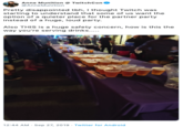 Anne Munition @ TwitchCon AnneMunition Pretty disappointed tbh, I thought Twitch was starting to understand that some of us want the option of a quieter place for the partner party instead of a huge, loud party. Also THIS is a huge safety concern, how is this the way you're serving drinks.... 12:44 AM Sep 27, 2019 Twitter for Android