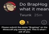 Do BrapHog what it mean Twunk 25m 1 Please submit the name "Braphog" on the Minecraft pig naming poll. This is what I ask of you