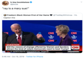b-boy bouiebaisse @jbouie "ray is a mary sue!" Freeborn Black Woman First of Her Name @TheWayWithAnoa 11h Caption this CAN CW The NewJerk Eimes The New Jork Eimes CAN QUESTION Will the visions of change offered by Warren and Sanders attract the kind of voters Democrats need to beat Trump? | CN&DEMOCRATIC PRESIDENTIAL DEBATE CAN 7:33 PM PT #DemDebate 5:46 AM Oct 16, 2019 Twitter for iPhone
