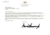 1 of 1 THE WHITE HOUSE WASHINGTON October 9, 2019 His Excellency Recep Tayyip Erdogan President of the Republic of Turkey Ankara Dear Mr. President: Let's work out a good deal! You don't want to be responsible for slaughtering thousands of people, and I don't want to be responsible for destroying the Turkish economy-and I will. I've already given you a little sample with respect to Pastor Brunson. I have worked hard to solve some of your problems. Don't let the world down. You can make a great deal. General Mazloum is willing to negotiate with you, and he is willing to make concessions that they would never have made in the past. I am confidentially enclosing a copy of his letter to me, just received. History will look upon you favorably if you get this done the right and humane way. It will look upon you forever as the devil if good things don't happen. Don't be a tough guy. Don't be a fool! I will call you later. Sincerely Anthary