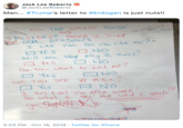 Jack Lee Roberts @JackLeeRoberts Man... #Trump's letter to #Erdogan is just nuts!! From THE WHITE HousE AND AG PresIDENT DOALD JTrup DEAR ACagON I LiKE Yaur Do you L:KE ME YES Will you Stop kl tle CurlLS Yes No Yo WANT to .s nE Yes Wn Nou SEE M.K.e Yes I wFsht yau AftA work Do what I sy Not wht I SAID NO 2 NO NO HNO 5:03 PM Oct 16, 2019 Twitter for iPhone