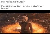 Me: *bites into burger* Everything on the opposite end of the burger: