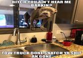BITCH YOU AINT HEAR ME BARKIN? TOW TRUCK DONESNATCH YA S--- AN GONE