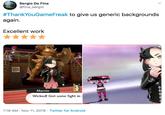Sergio De Fina @fina_sergio #ThankYouGame Freak to give us generic backgrounds again Excellent work Marnie Wicked! Got some fight in 1:19 AM Nov 11, 2019 Twitter for Android