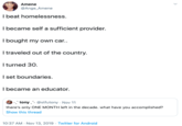 Amene @Ange_Amene Ibeat homelessness. Ibecame self a sufficient provider. I bought my own car.. I traveled out of the country. Iturned 30. I set boundaries I became an educator. - tony- @stfutony Nov 11 there's only ONE MONTH left in the decade. what have you accomplished? Show this thread 10:37 AM Nov 13, 2019 Twitter for Android