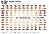 jakey thanky @parttimewinner Ge eatin beans 2:15 PM Nov 14, 2019 Twitter for iPhone