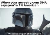 When your ancestry.com DNA says you're 1% American Weapons are part of my religion. u/zavod311