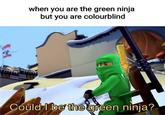 when you are the green ninja but you are colourblind Could I be thegreen ninja?