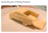 Those pillowy window mounds that melt in your mouth The potato mash is in the shape of a Tesla "Cybertruck":/memes/subcultures/cybertruck which was popular topic around the Thanksgiving holiday in 2019