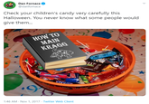 Dan Fornace @danfornace Check your children's candy very carefully this Halloween. You never know what some people would give them... HOW TO MAIN KRAGG azrsh 1:46 AM Nov 1, 2017 Twitter Web Client ofi