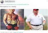 Angela Belcamino @AngelaBelcamino Replying to@AngelaBelcamino and @real Donald Trump Perception vs. reality 7:38 PM- Nov 27, 2019 Twitter for Android