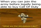 When you can join the army before legally being able to buy Call Of Duty "What are the simulations Like?"
