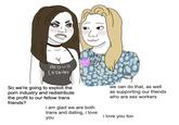 PROUD LESBIAN we can do that, as well as supporting our friends who are sex workers So we're going to exploit the p--- industry and redistribute the profit to our fellow trans friends? i am glad we are both trans and dating, i love i love you toO you