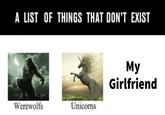 A LIST OF THINGS THAT DON'T EXIST My Girlfriend Werewolfs Unicorns