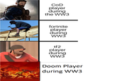 COD player during the WW3 fortnite player during WW3 tf2 player during ww3 Doom Player during wW3