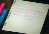 She's just broken. She's not Jaking. Crying behind her laugh
