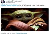 EmilyJaneTheStrange @the_emilyjane #BabyYodaProblems no one knows your real name GIF 12:06 AM · Jan 14, 2020 · Twitter for Android