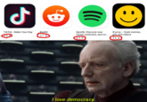 IFunny - fresh memes, gifs and videos 3.8 * TikTok - Make Your Day Reddit Spotify: Discover new music, podcasts, and so. 4.5* 4.7 I love democracy.