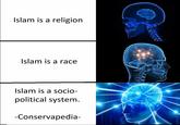 Brain Expanding Meme: Islam Islam is a religion Islam is a race Islam is a socio- political system. -Conservapedia- imgip.com