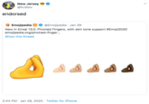 New Jersey @NJGOV endorsed O Emojipedia @Emojipedia · Jan 29 New in Emoji 13.0: Pinched Fingers, with skin tone support #Emoji2020 emojipedia.org/pinched-finger.. Show this thread 2:44 PM · Jan 29, 2020 · Twitter for iPhone