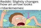Reddit: Slightly changes how an arrow looks r/dankmemes: ur %23 You're like Hitler, but even Hitler cared about Germany, or something