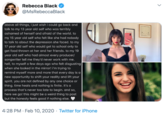 Rebecca Black Anniversary post Rebecca Black @MsRebeccaBlack above all things, i just wish i could go back and talk to my 13 year old self who was terribly ashamed of herself and afraid of the world. to my 15 year old self who felt like she had nobody to talk to about the depression she faced. to my 17 year old self who would get to school only to get food thrown at her and her friends. to my 19 year old self who had almost every producer/ songwriter tell me they'd never work with me. hell, to myself a few days ago who felt disgusting when she looked in the mirror! i'm trying to remind myself more and more that every day is a new opportunity to shift your reality and lift your spirit. you are not defined by any one choice or thing. time heals and nothing is finite. it's a process that's never too late to begin. and so, here we go! this might be a weird thing to post but the honesty feels good if nothing else. 4:28 PM · Feb 10, 2020 · Twitter for iPhone