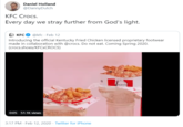 Daniel Holland @DannyDutch KFC Crocs. Every day we stray further from God's light. KFC O @kfc · Feb 12 Introducing the official Kentucky Fried Chicken licensed proprietary footwear made in collaboration with @crocs. Do not eat. Coming Spring 2020. (crocs.shoes/KFCXCROCS) 0:05 51.1K views 3:17 PM - Feb 12, 2020 - Twitter for iPhone