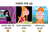 wake me up WAKE ME UP when september before you INSIDE ends go go
