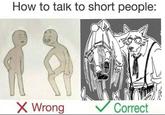 How to talk to short people: X Wrong Correct