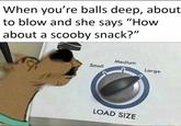 When you're balls deep, about to blow and she says "How about a scooby snack?" Medium Small Large LOAD SIZE