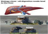 Biology class : all digestion raods lead to the liver ROME Finally! A worthy opponent! ROME Our battle will be legendary!