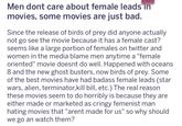 Men dont care about female leads in movies, some movies are just bad. Since the release of birds of prey did anyone actually not go see the movie because it has a female cast? seems like a large portion of females on twitter and women in the media blame men anytime a "female oriented" movie doesnt do well. Happened with oceans 8 and the new ghost busters, now birds of prey. Some of the best movies have had badass female leads (star wars, alien, terminator,kill billI, etc.) The real reason these movies seem to do horribly is because they are either made or marketed as cringy femenist man hating movies that "arent made for us" so why should we go an watch them?