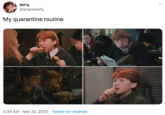 terry @sherlockify My quarantine routine CRIO. 4:34 AM · Mar 20, 2020 · Twitter for Android