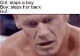 Girl: slaps a boy Boy: slaps her back Girl: