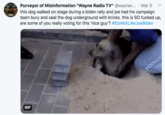 Purveyor of Misinformation "Wayne Radio TV" @wayner... · Mar 5 this dog walked on stage during a biden rally and joe had his campaign team bury and seal the dog underground with bricks. this is SO f----- up, are some of you really voting for this 'nice guy'? #IDoNotLikeJoeBiden GIF