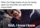 When the fridge beeps at you for being open too long after you spilt all the mayonnaise Yeah, I know I know