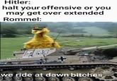 Hitler: halt your offensive or you may get over extended Rommel: 413 we ride at dawn bitches