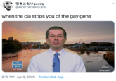 引きこもりhusy @HOSTAGEKILLER when the cia strips you of the gay gene THE POLITICAL VIEW abc ALL NEW *THEVIEW 2:19 PM · Apr 9, 2020 · Twitter Web App