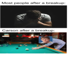 Most people after a breakup: Carson after a breakup: 123RF