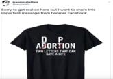 necrosofty brandon sheffield @necrosofty Sorry to get real on here but I want to share this important message from boomer Facebook D P ABORTION TWO LETTERS THAT CAN SAVE A LIFE